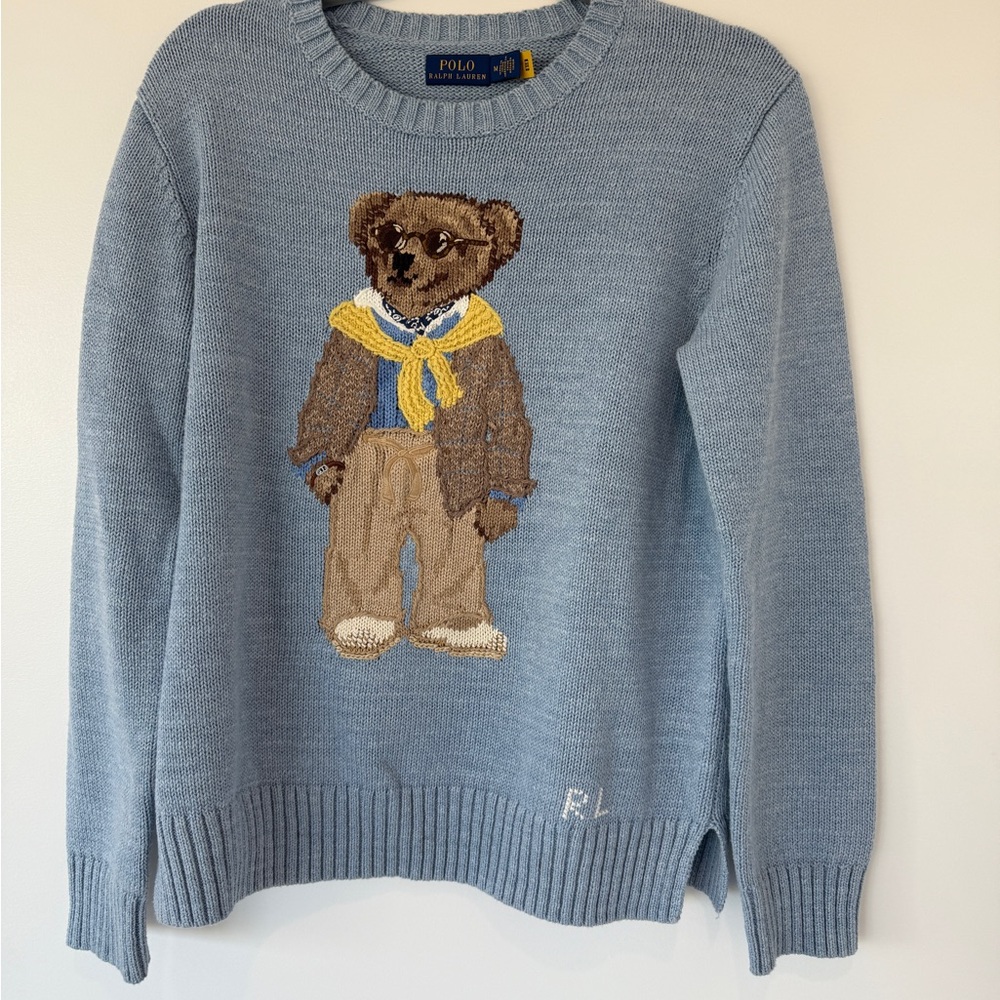 Ralph Lauren Blue Crewneck Sweater with Bear Design